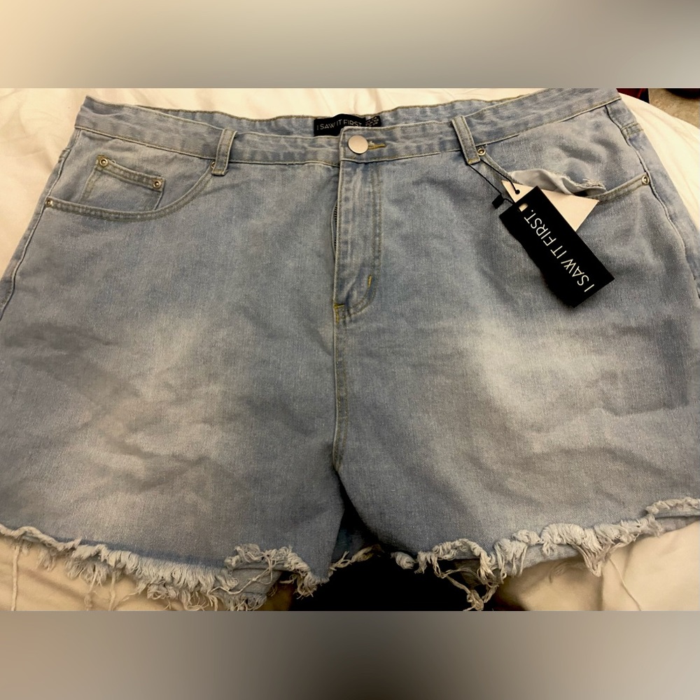 Plus size “I saw it first” Raw Hem Highwaisted Mom Shorts.